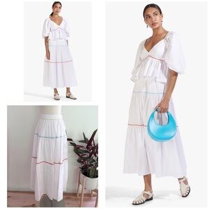 NWT Staud Sea White Rainbow Pipe Striped Colors Peasant Bobo Maxi Skirt 4​​​​​